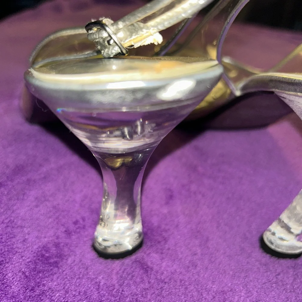 Bellini Metallic Silver Clear Strap Slingback Heels - Picture 4 of 6